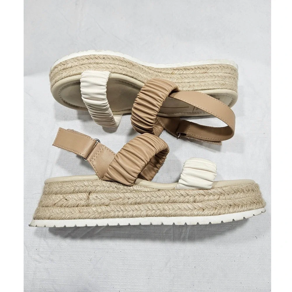 Dolce Vita Mizza Platform Espadrille Sandals Cream Tan Ruched Straps Womens 6.5M